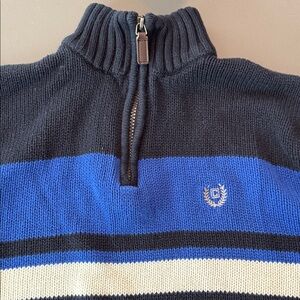 Chaps Men's Blue and Black Striped Zip-Up Sweater